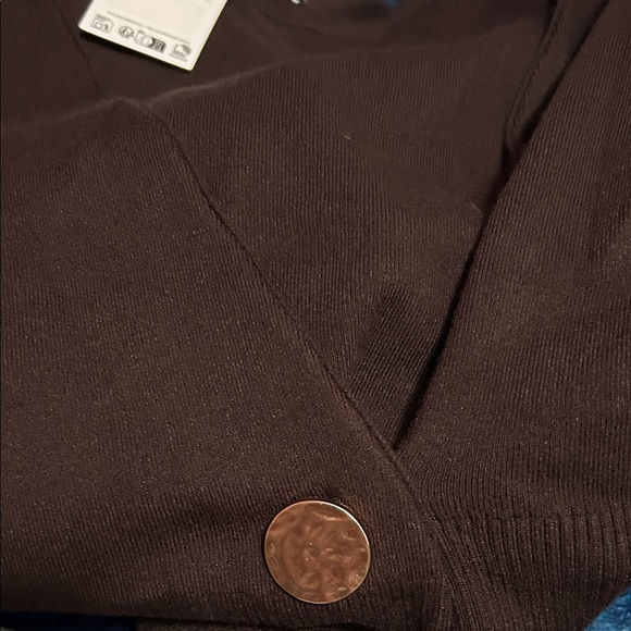 MANGO CROSS-OVER CARDIGAN WITH JEWEL BUTTON BROWN SIZE L - Picture 4 of 6